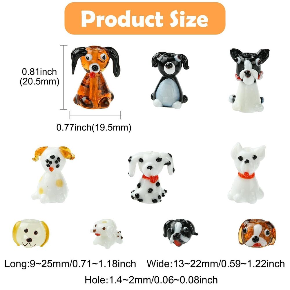 4056 10Pcs 10 Styles Dog Lampwork Beads Handmade Glass Animal Puppy Beads - Picture 2 of 8